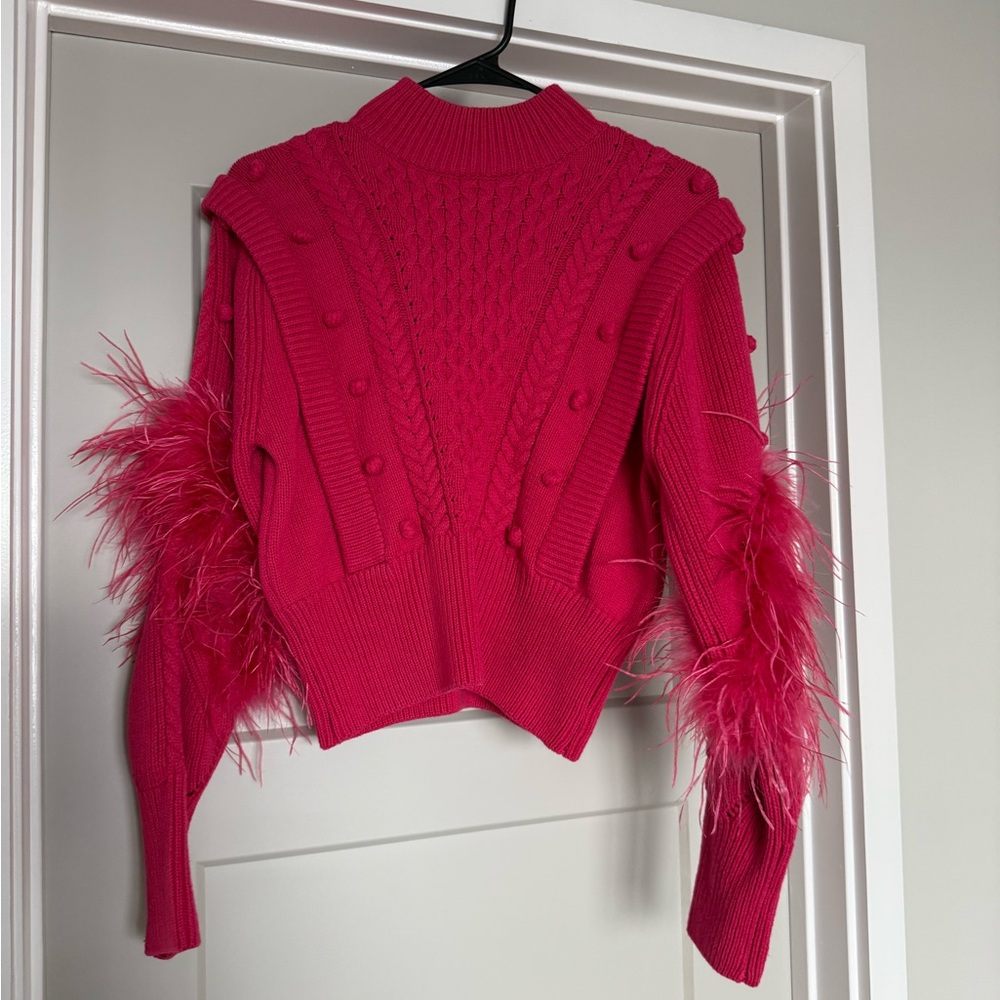 Karen Millen Vibrant Pink Sweater with Feather Details